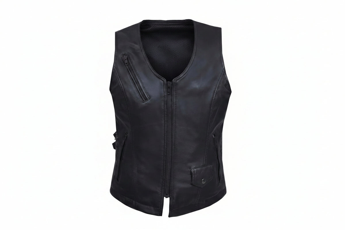 Midnight Cowgirl - Women's Lambskin Leather Motorcycle Vest