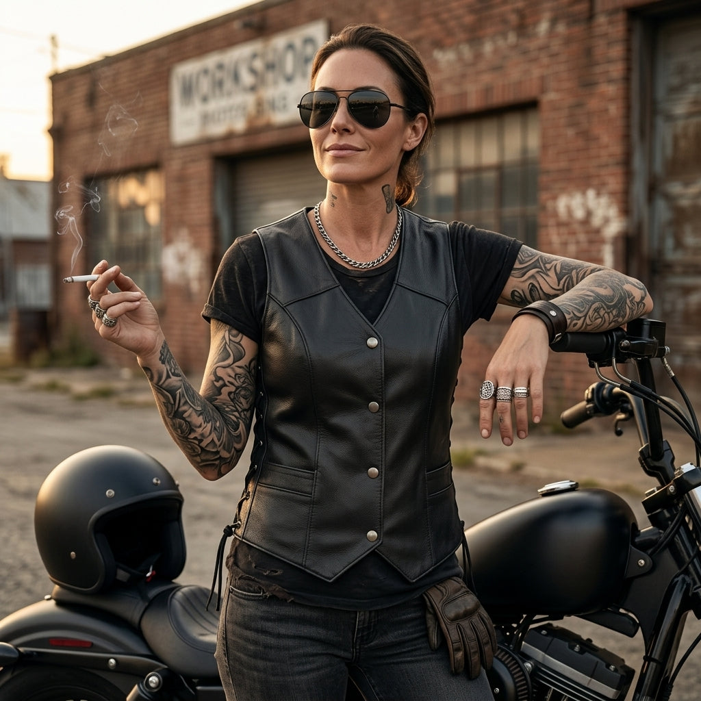 Sierra - Women's Premium Leather Motorcycle Vest