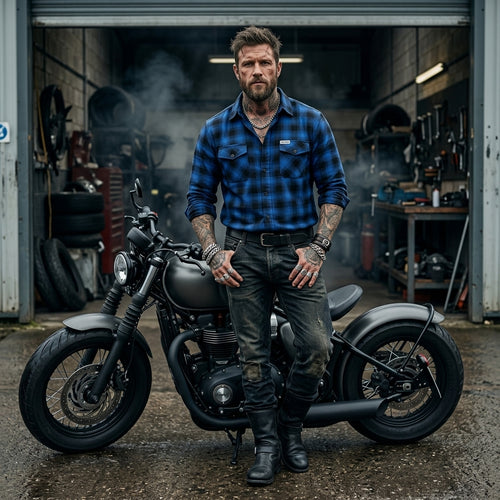 Blue Steel - Men's Motorcycle Flannel Shirt