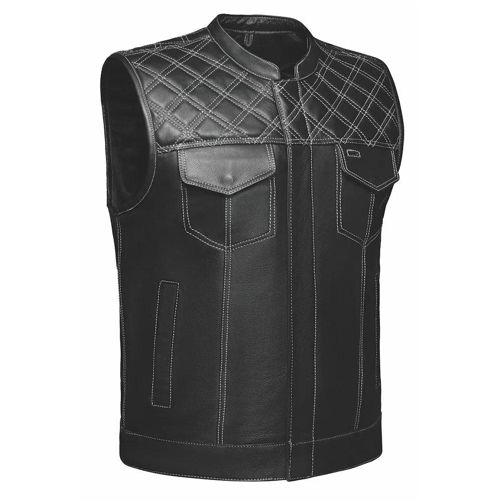 White Diamond - Men's Club Style Leather Motorcycle Vest