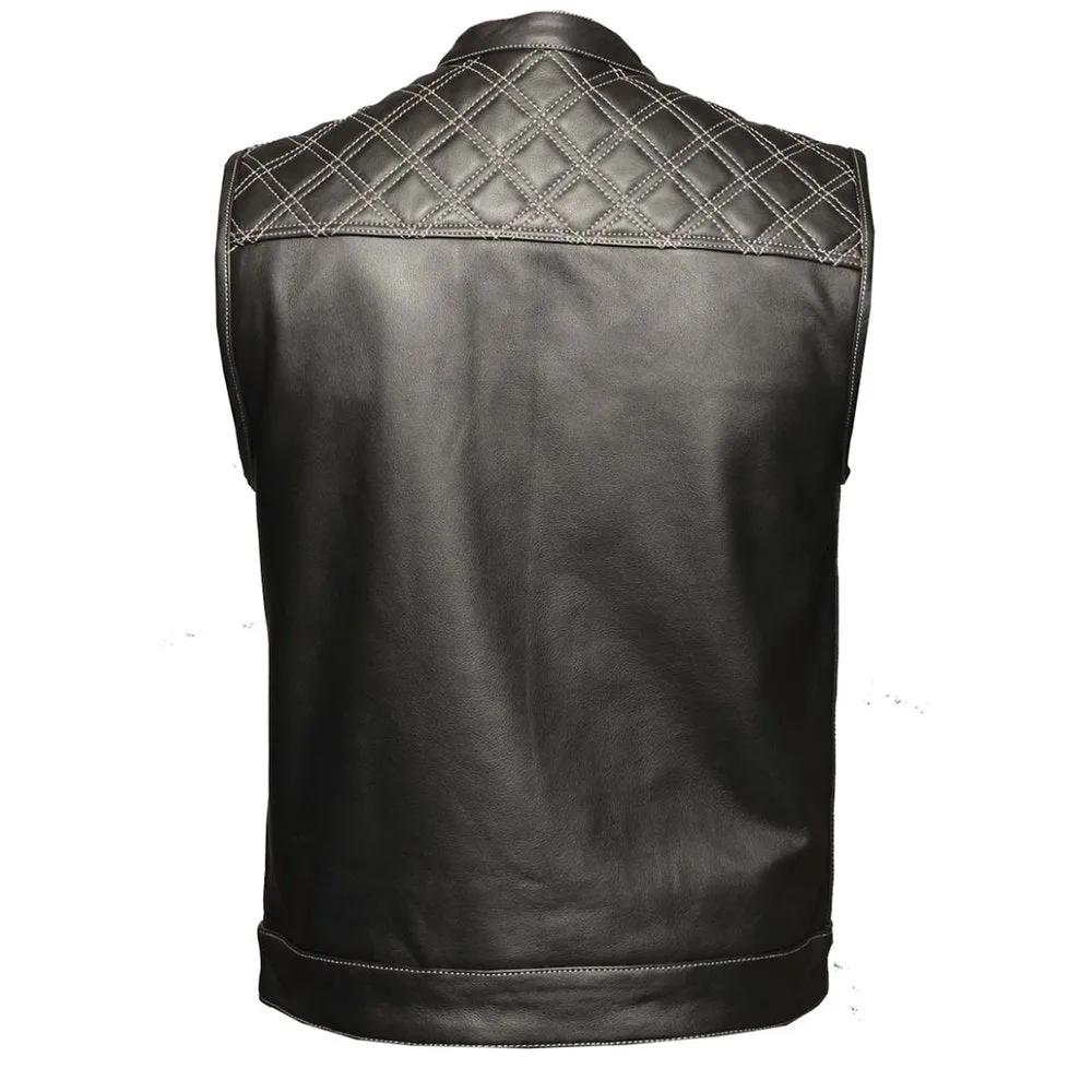 White Diamond - Men's Club Style Leather Motorcycle Vest