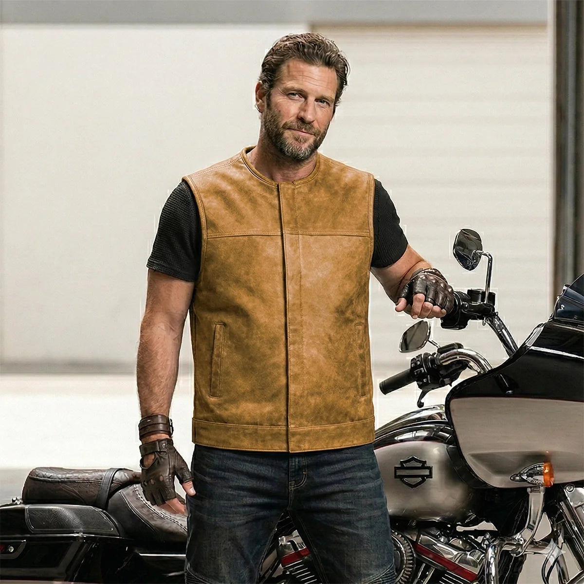 Road Siren - Mens Leather Motorcycle Vest