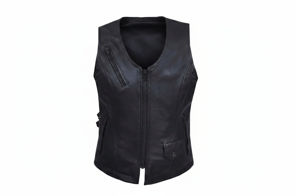 Midnight Cowgirl - Women's Lambskin Leather Motorcycle Vest