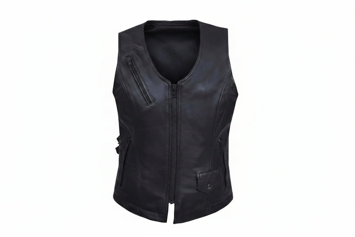 Midnight Cowgirl - Women's Lambskin Leather Motorcycle Vest