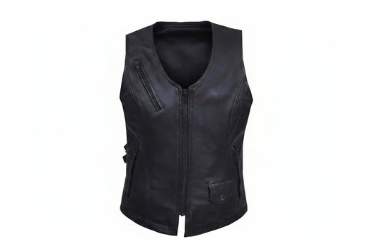 Midnight Cowgirl - Women's Lambskin Leather Motorcycle Vest