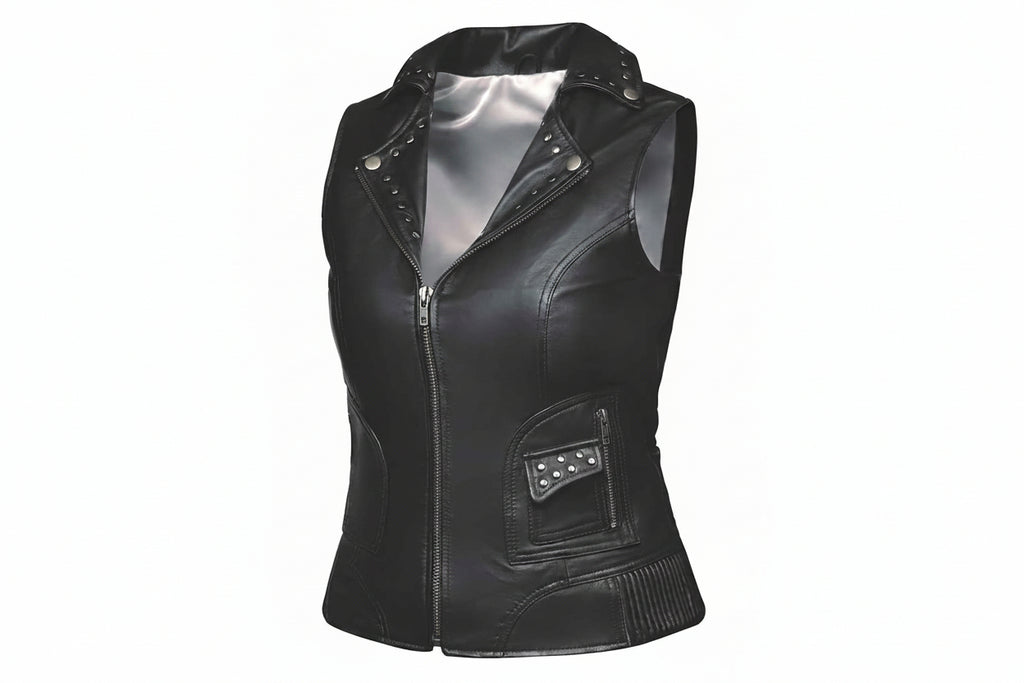 Nancy Women's Studded Lambskin Leather Motorcycle Vest