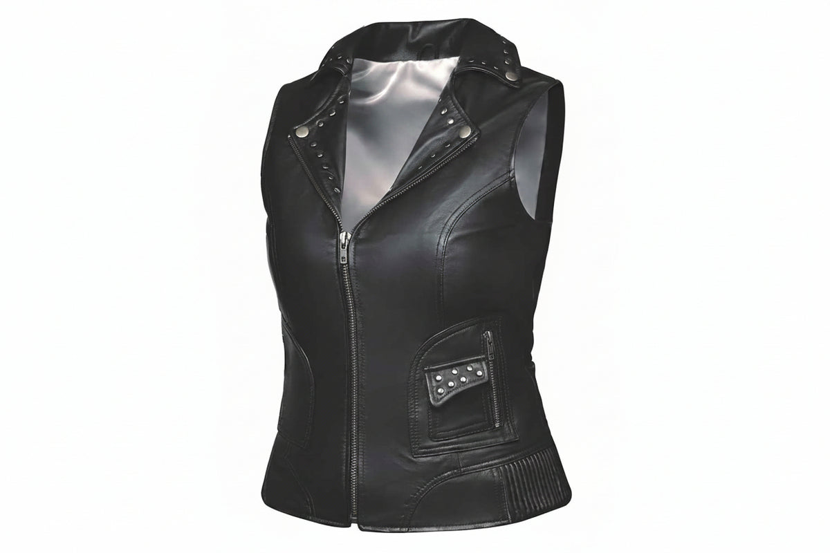 Nancy Women's Studded Lambskin Leather Motorcycle Vest