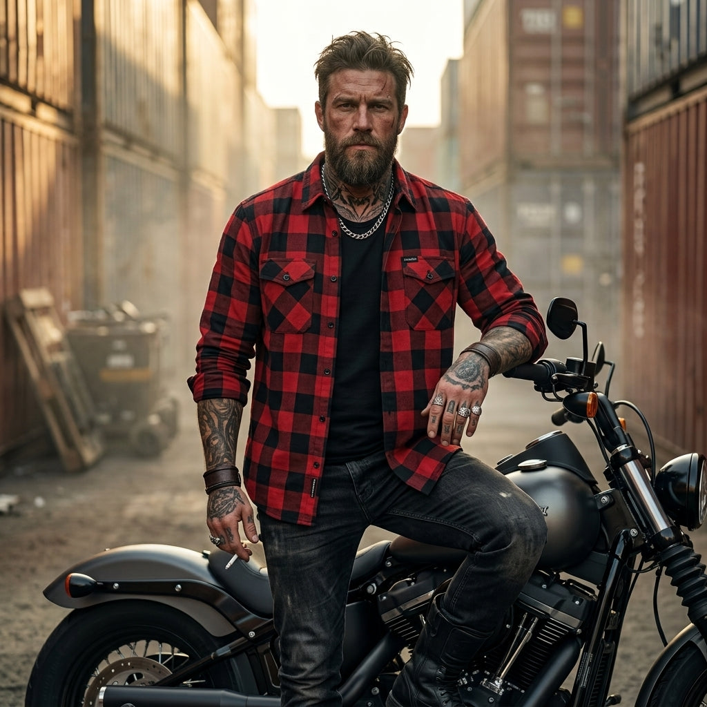 Skullride - Men's Reflective Skull Motorcycle Flannel Shirt