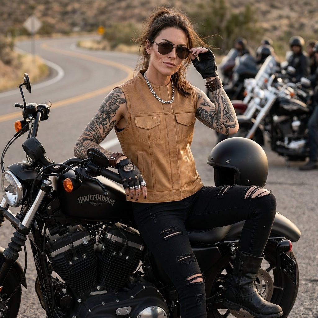 Shield Maiden - Women's Leather Motorcycle Vest (Brown)
